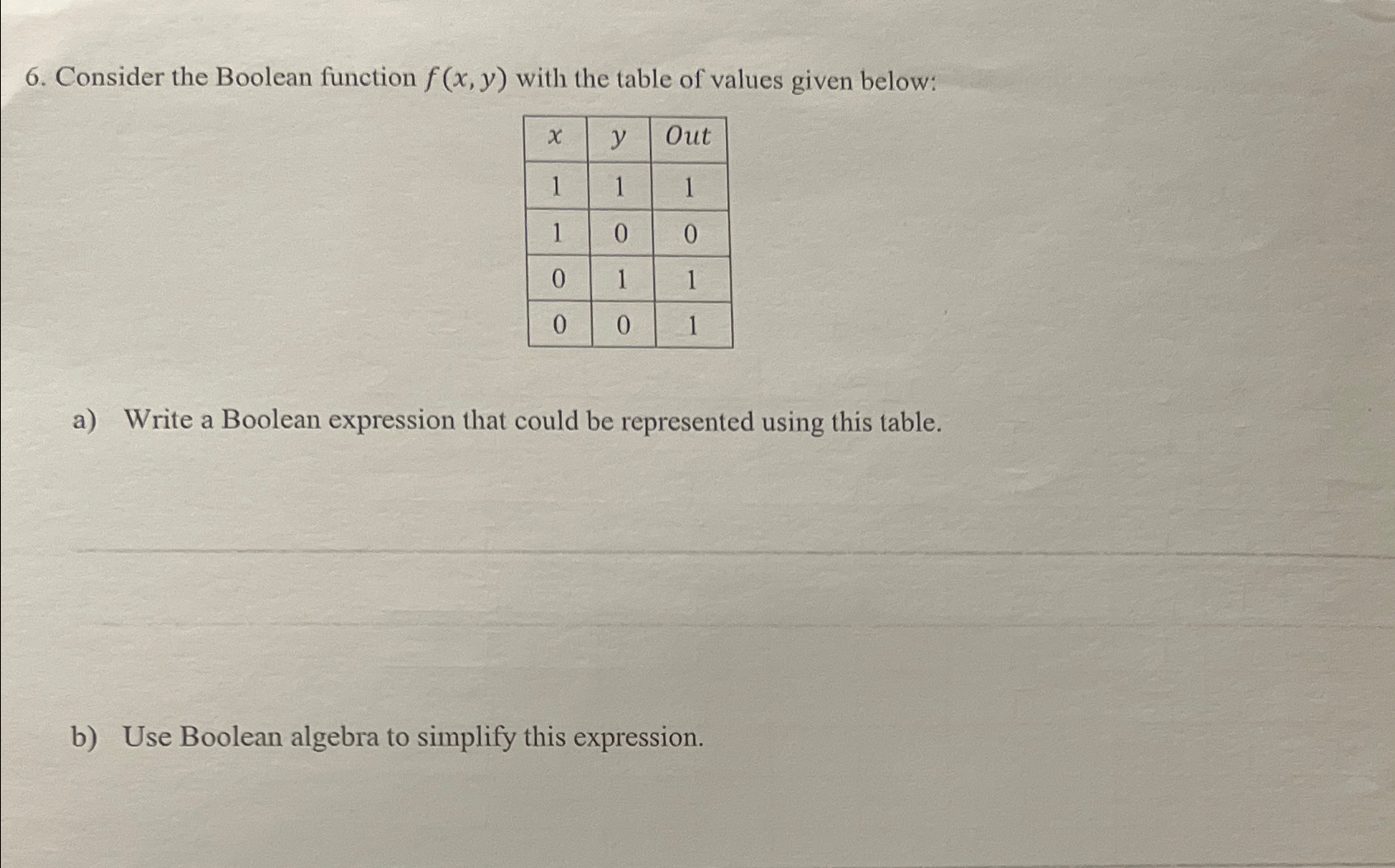 Consider the Boolean function f ( x , y ) with