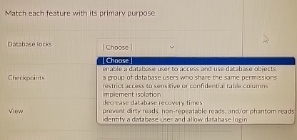 Match each feature with its primary purpose.