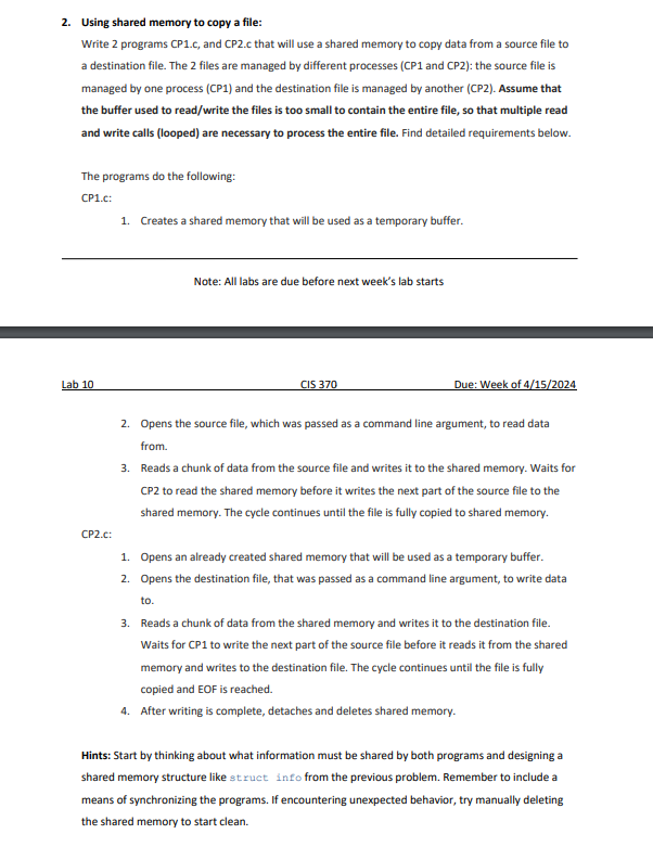 Using shared memory to copy a file: Write 2