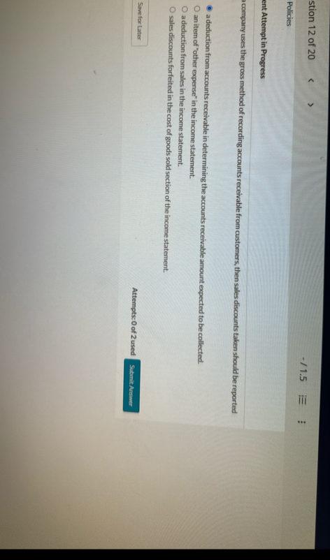 stion 1 2 of 2 0 - / 1 . 5 Policies ent Attempt