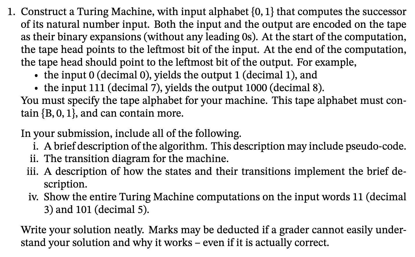 Construct a Turing Machine, with input alphabet {