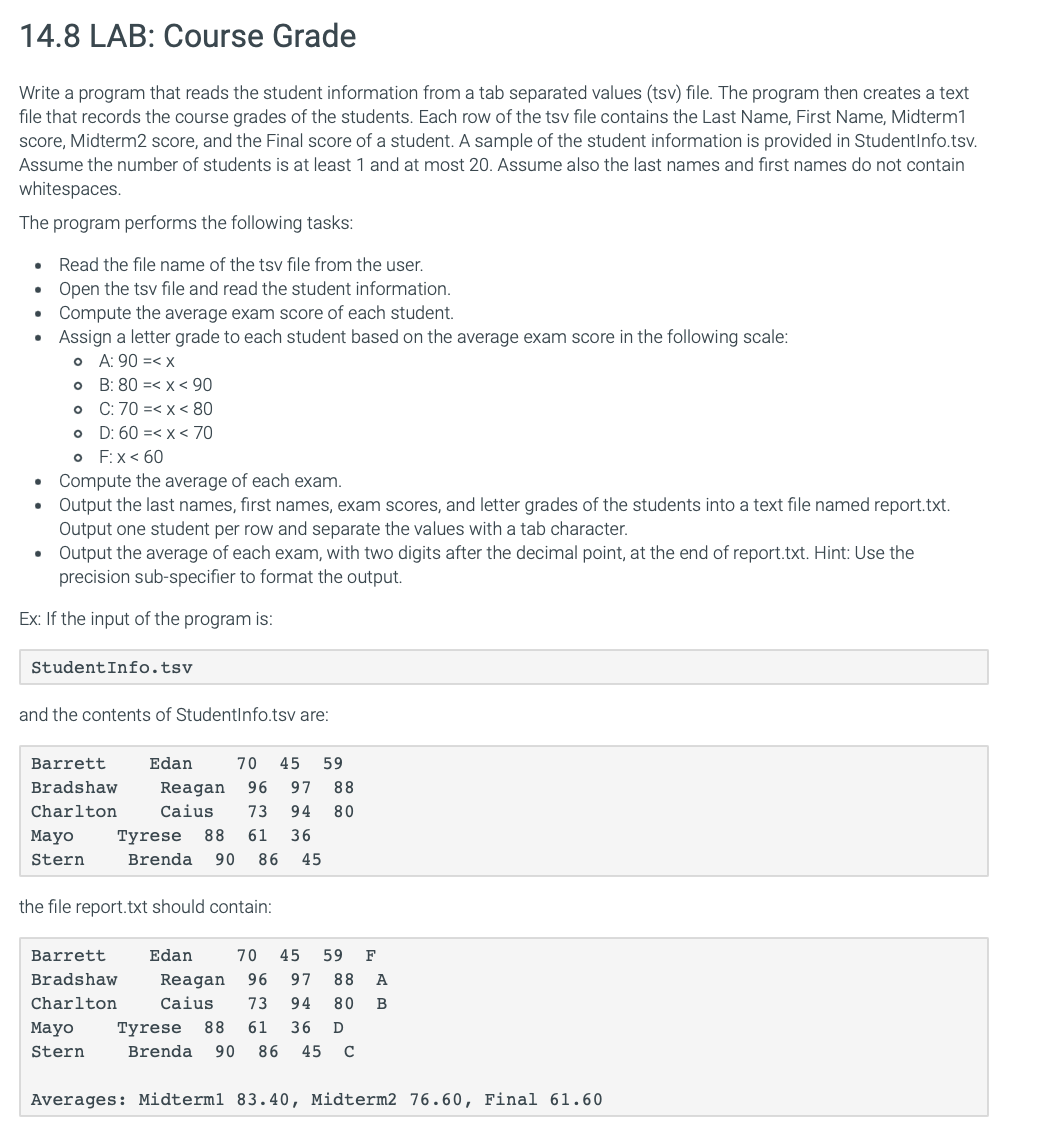 Solve using Java please . 1 4 . 8 LAB: Course