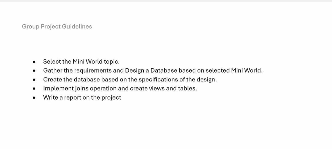 Group Project Guidelines Select the Mini World
