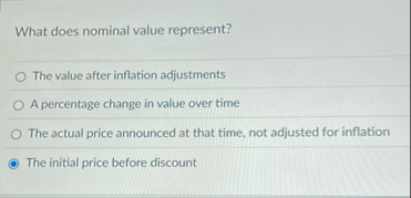 What does nominal value represent? The value