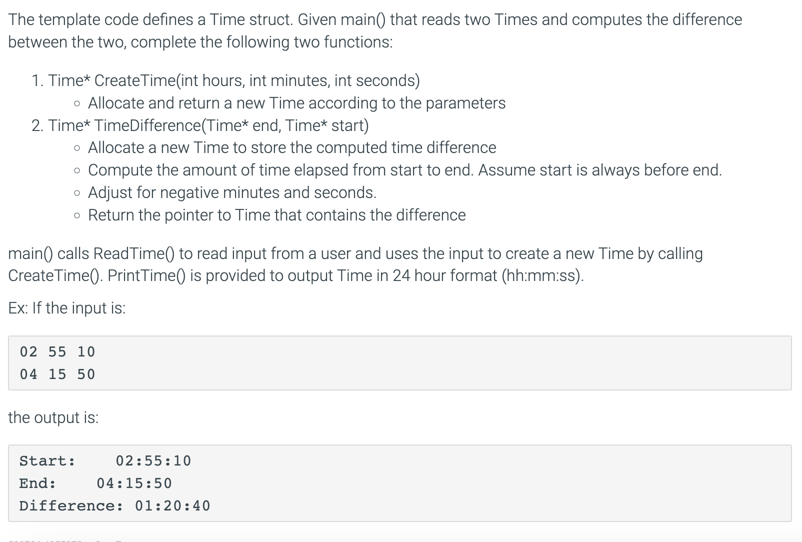 The template code defines a Time struct. Given