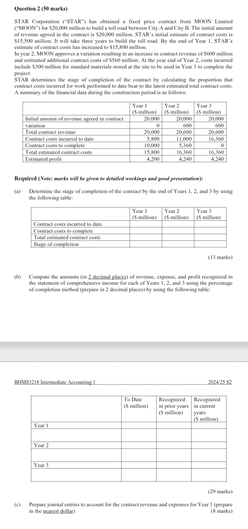 Question 2 ( 5 0 marks ) STAR Corporation ( "