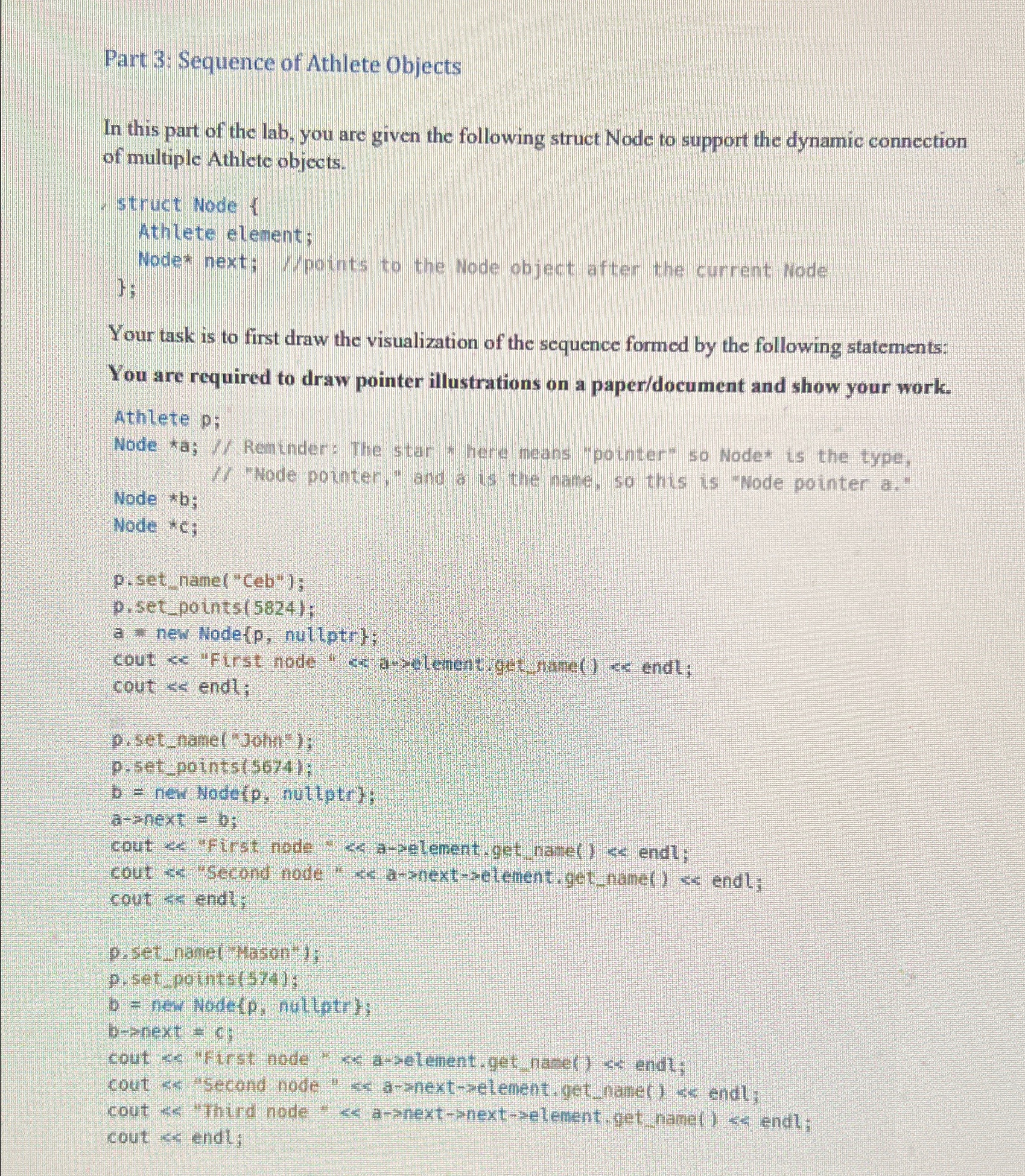 Part 3 : Sequence of Athlete Objects In this part