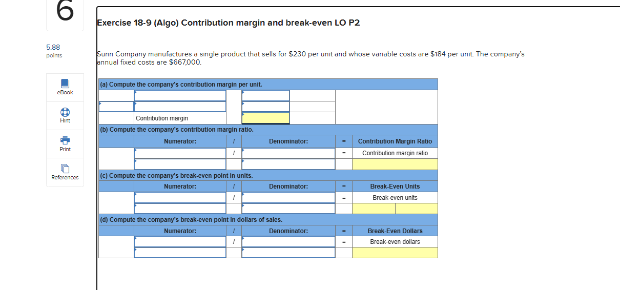 Exercise 1 8 - 9 ( Algo ) Contribution margin and