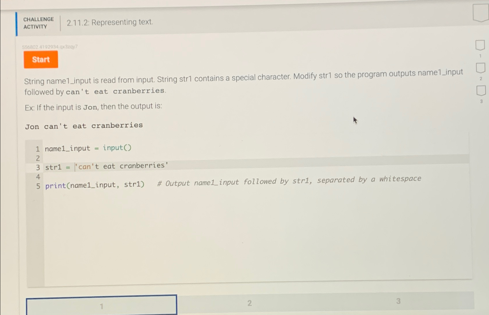 CHALLENGE ACTIVITY 2 . 1 1 . 2 : Representing