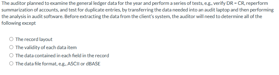 The auditor planned to examine the general ledger