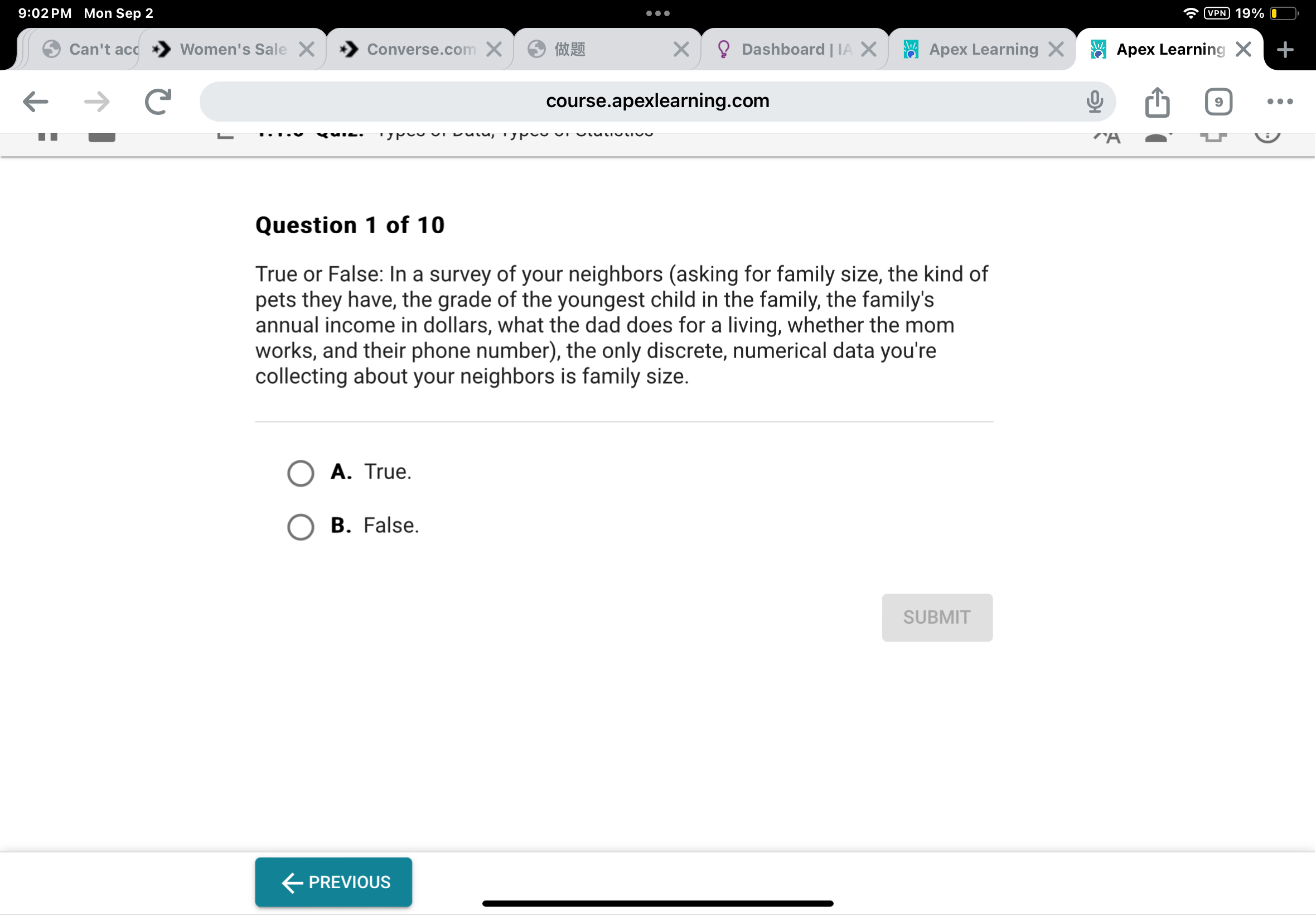 9 : 0 2 PM Mon Sep 2 VPN 1 9 % Can't acc Women's