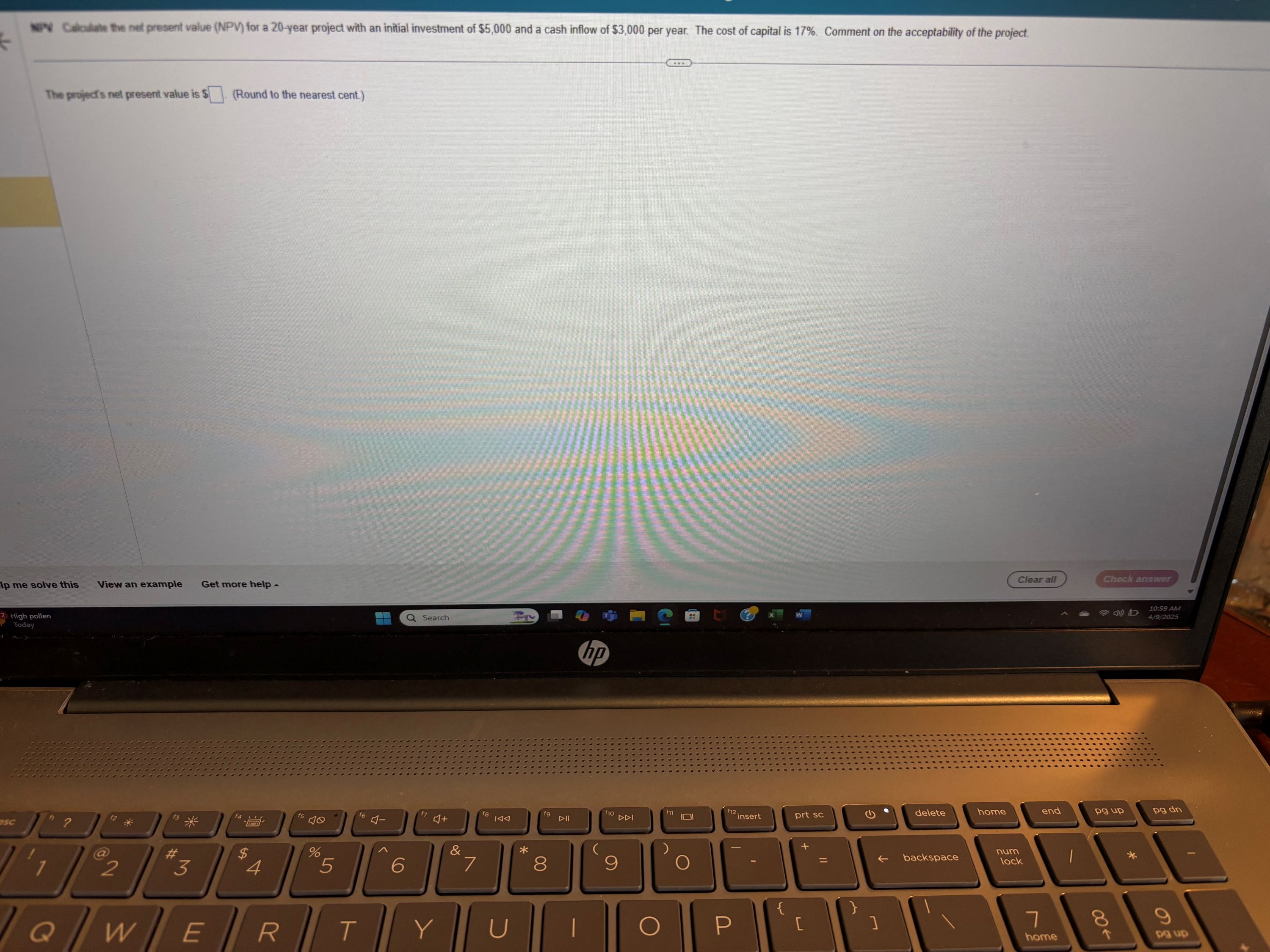 NPV Calculate the net present value ( NPV ) for a