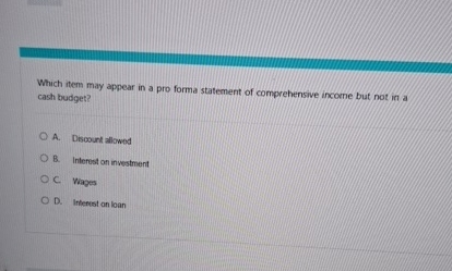 Which item may appear in a pro forma statement of