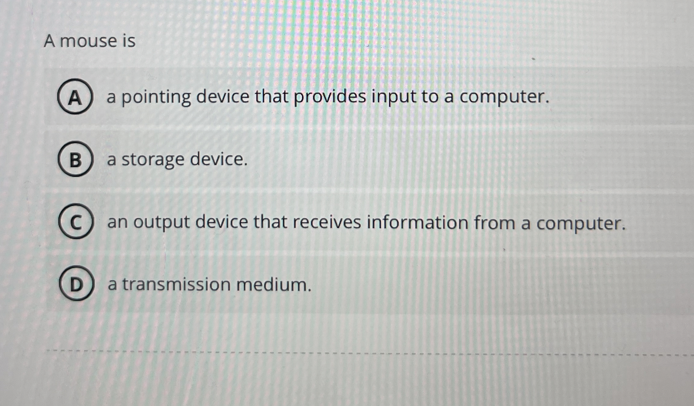 A mouse is a pointing device that provides input