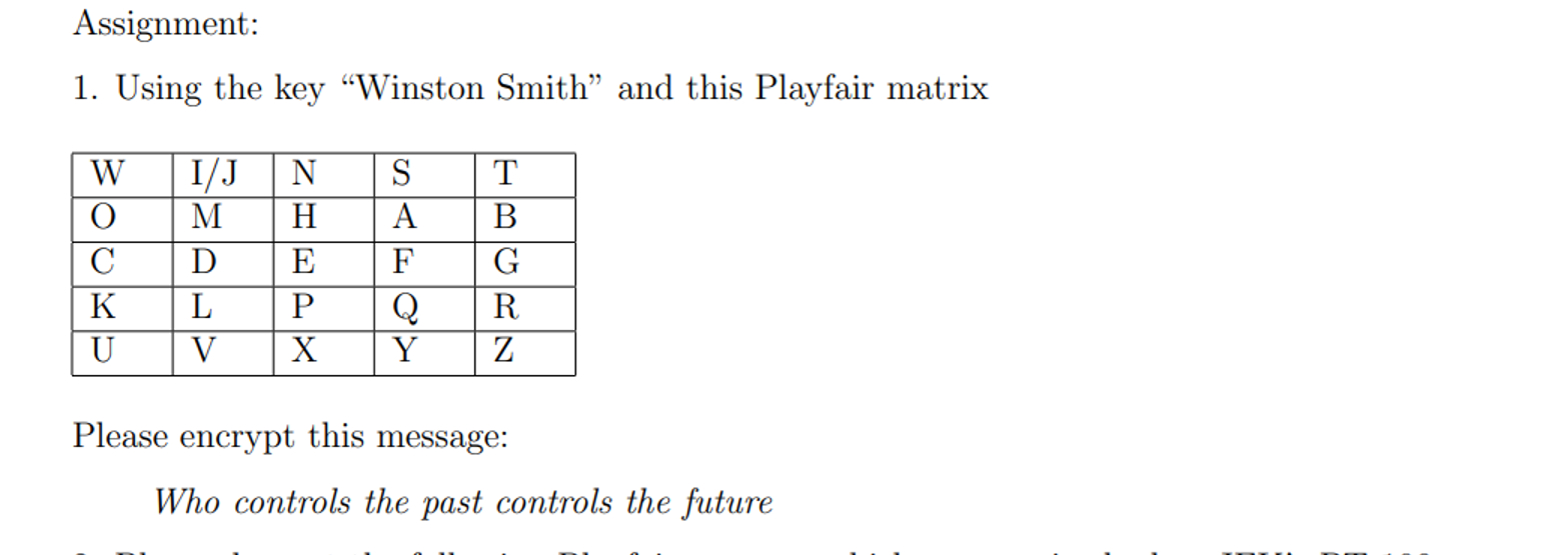 Assignment: Using the key "Winston Smith" and