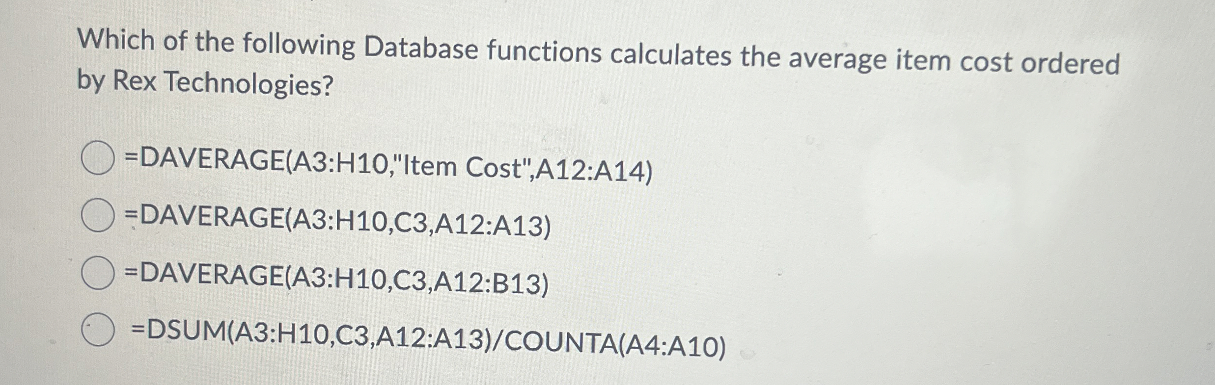 Which of the following Database functions