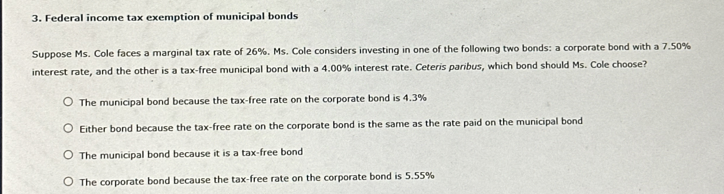 Federal income tax exemption of municipal bonds