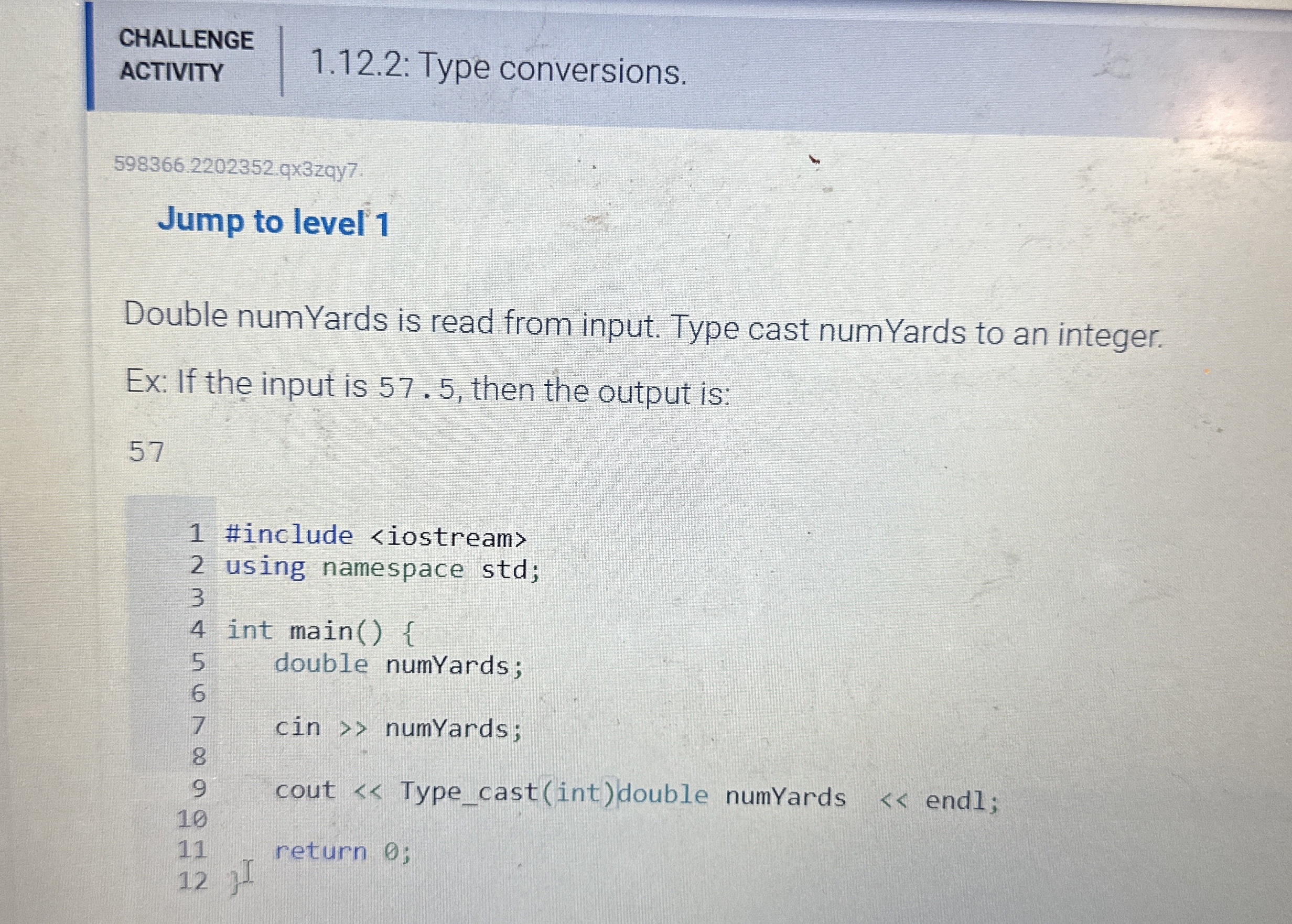CHALLENGE ACTIVITY 1 . 1 2 . 2 : Type