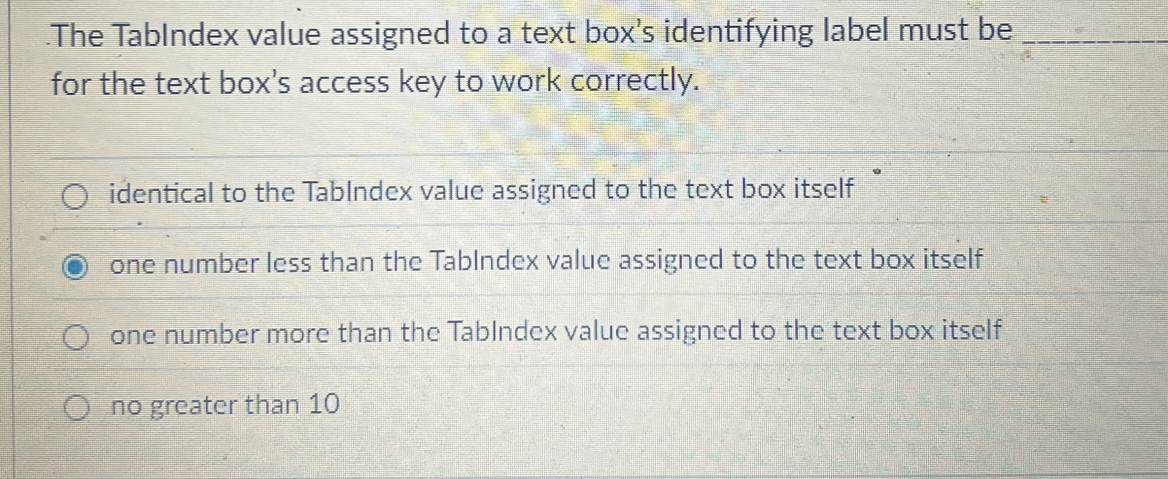 The TabIndex value assigned to a text box's
