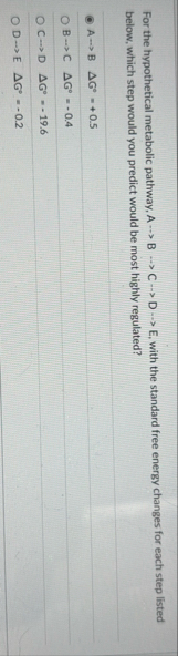 For the hypothetical metabolic pathway, A B C D E
