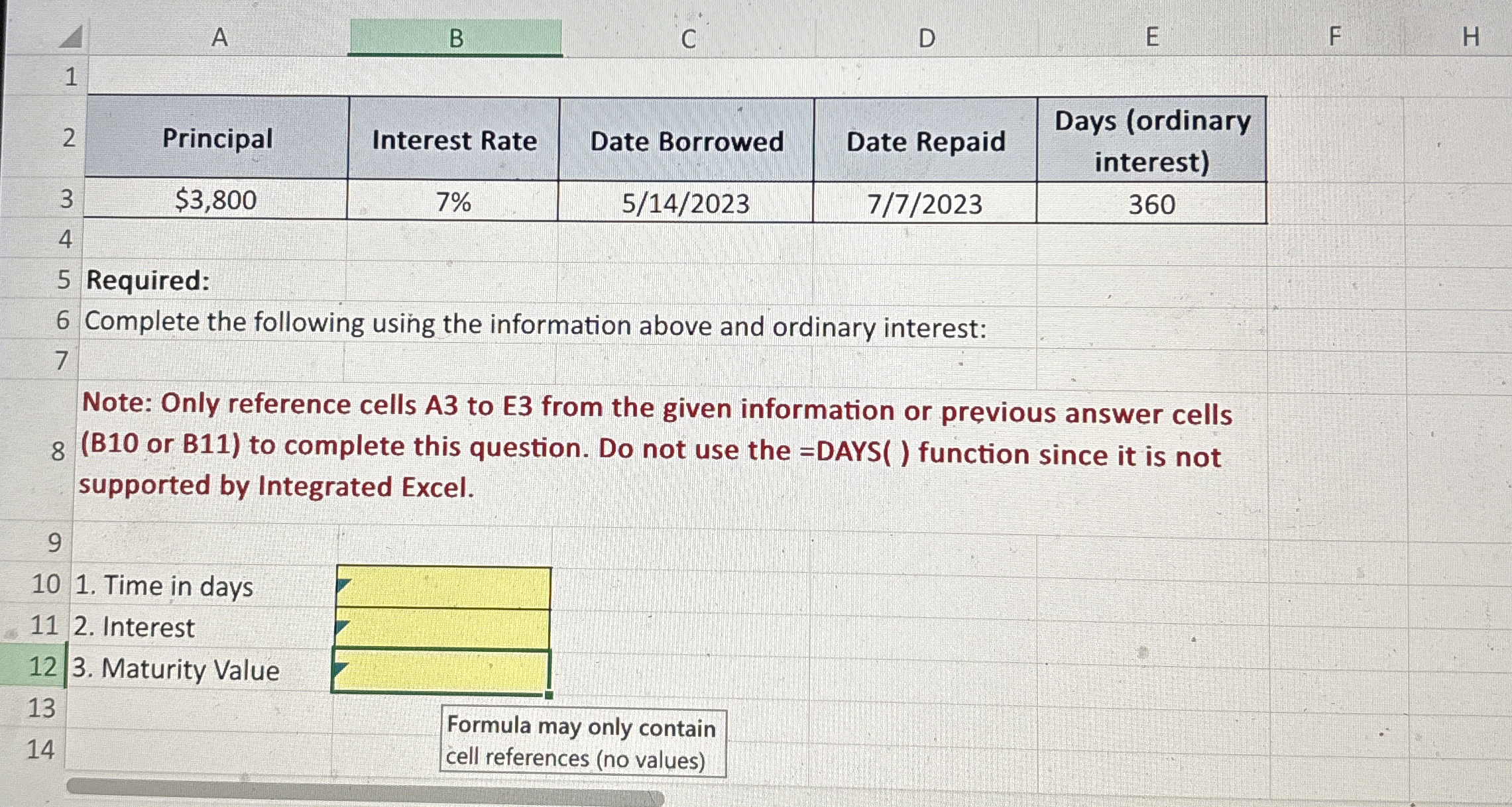 A B C D E F H 1 \ table [ [ Principal , Interest