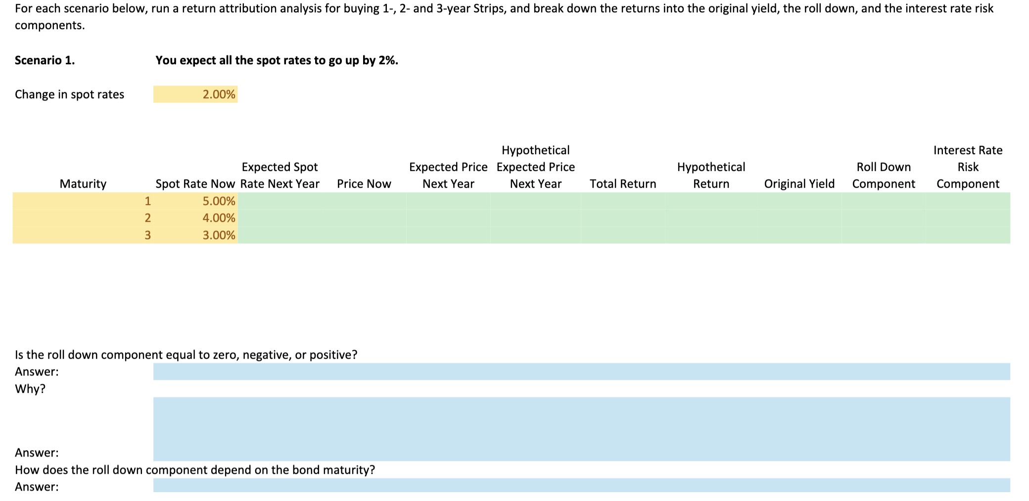 For each scenario below, run a return attribution
