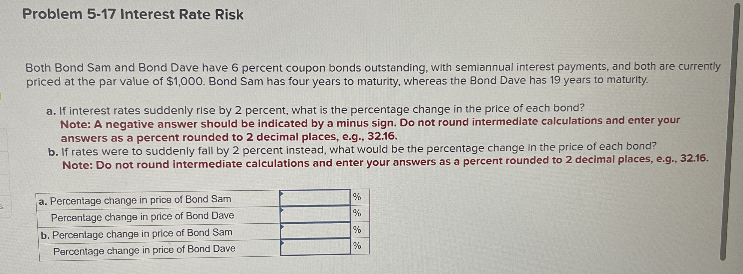 Problem 5 - 1 7 Interest Rate Risk Both Bond Sam