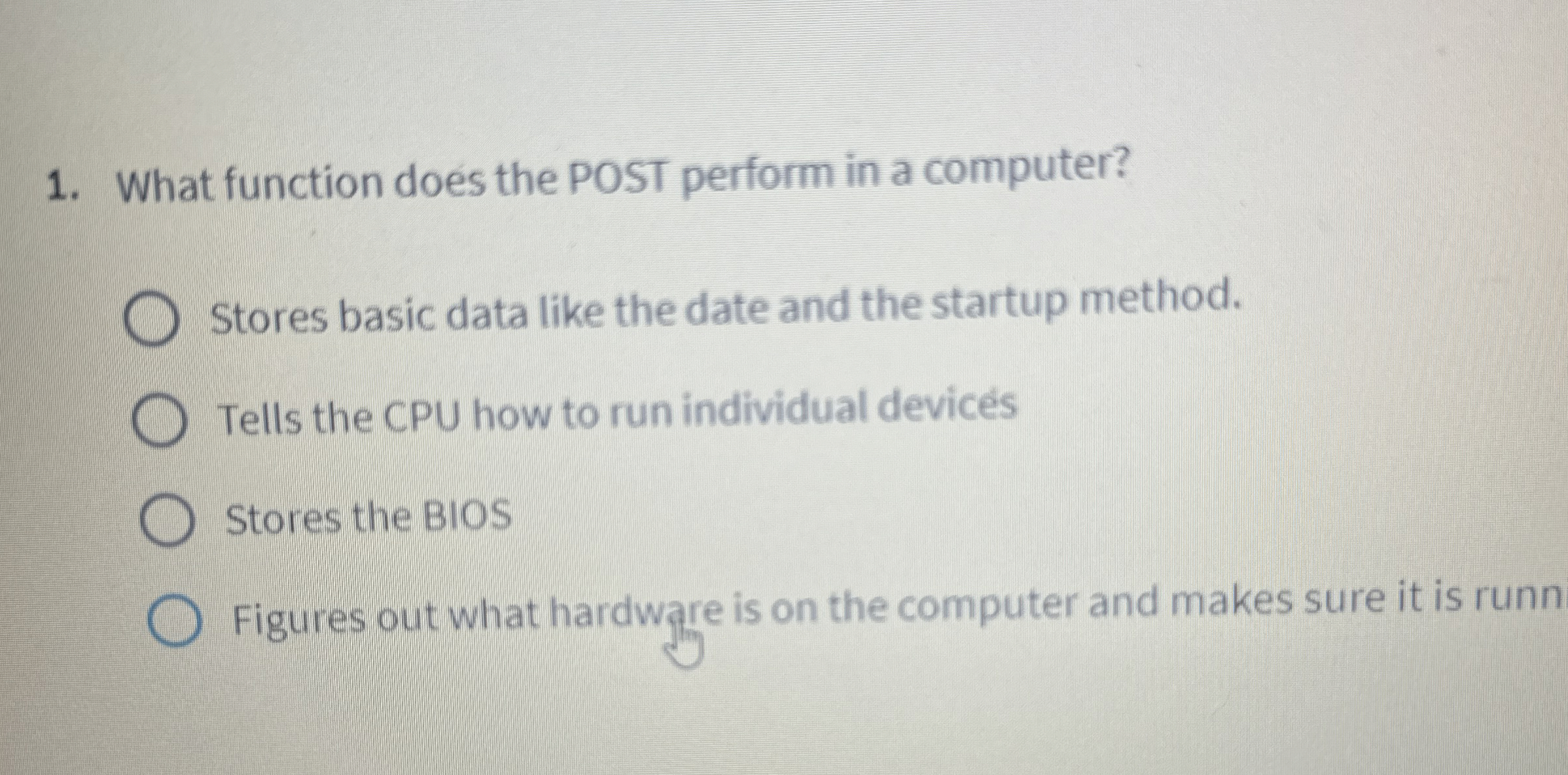 What function does the POST perform in a