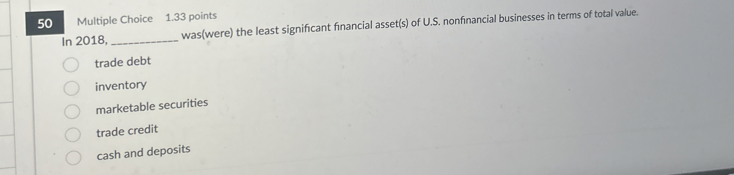 5 0 Multiple Choice 1 . 3 3 points In 2 0 1 8 ,
