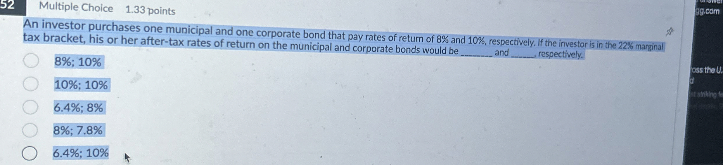 5 2 Multiple Choice 1 . 3 3 points An investor