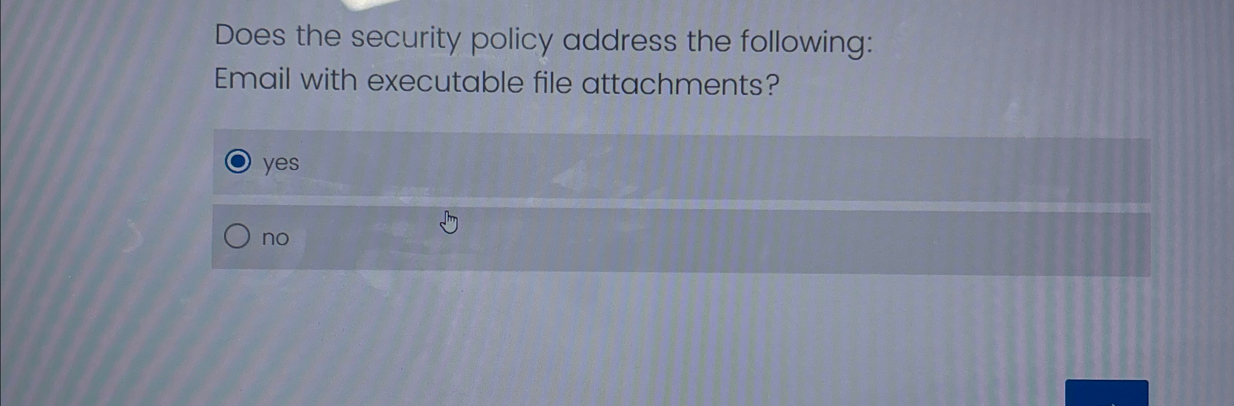 Does the security policy address the following: