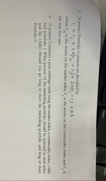 ( 8 points ) Portfolio i ' s returns are