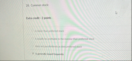 Common stock: Extra credit - 2 points is ribkier