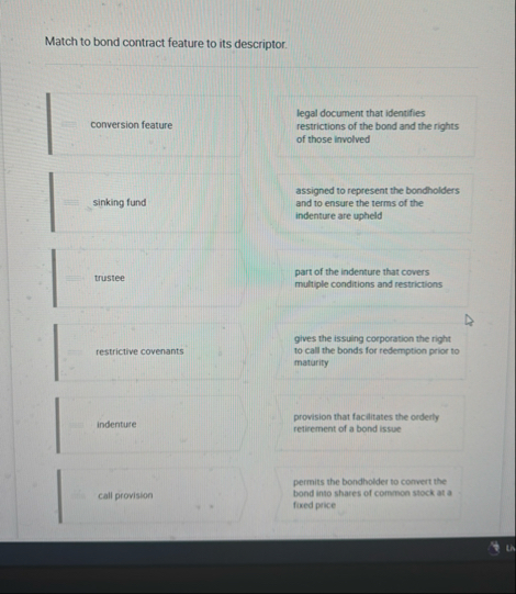 Match to bond contract feature to its descriptor.