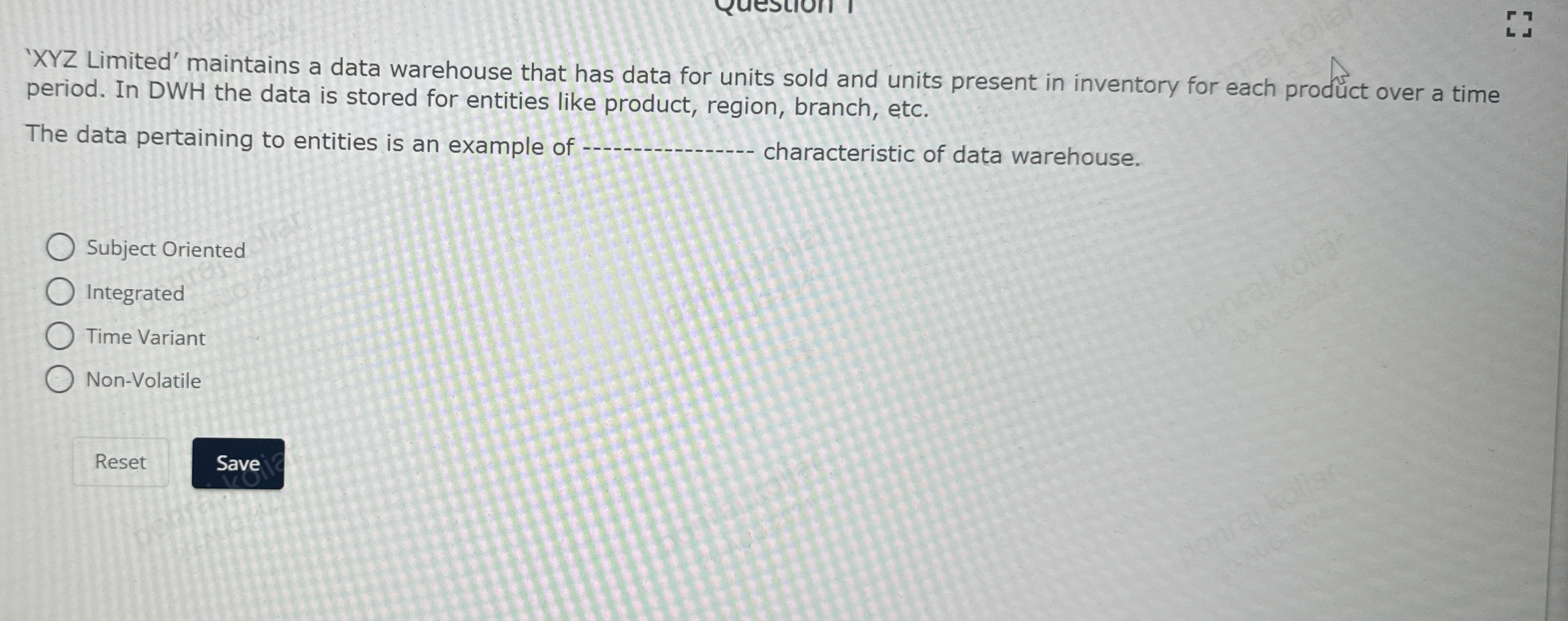 ' XYZ Limited' maintains a data warehouse that