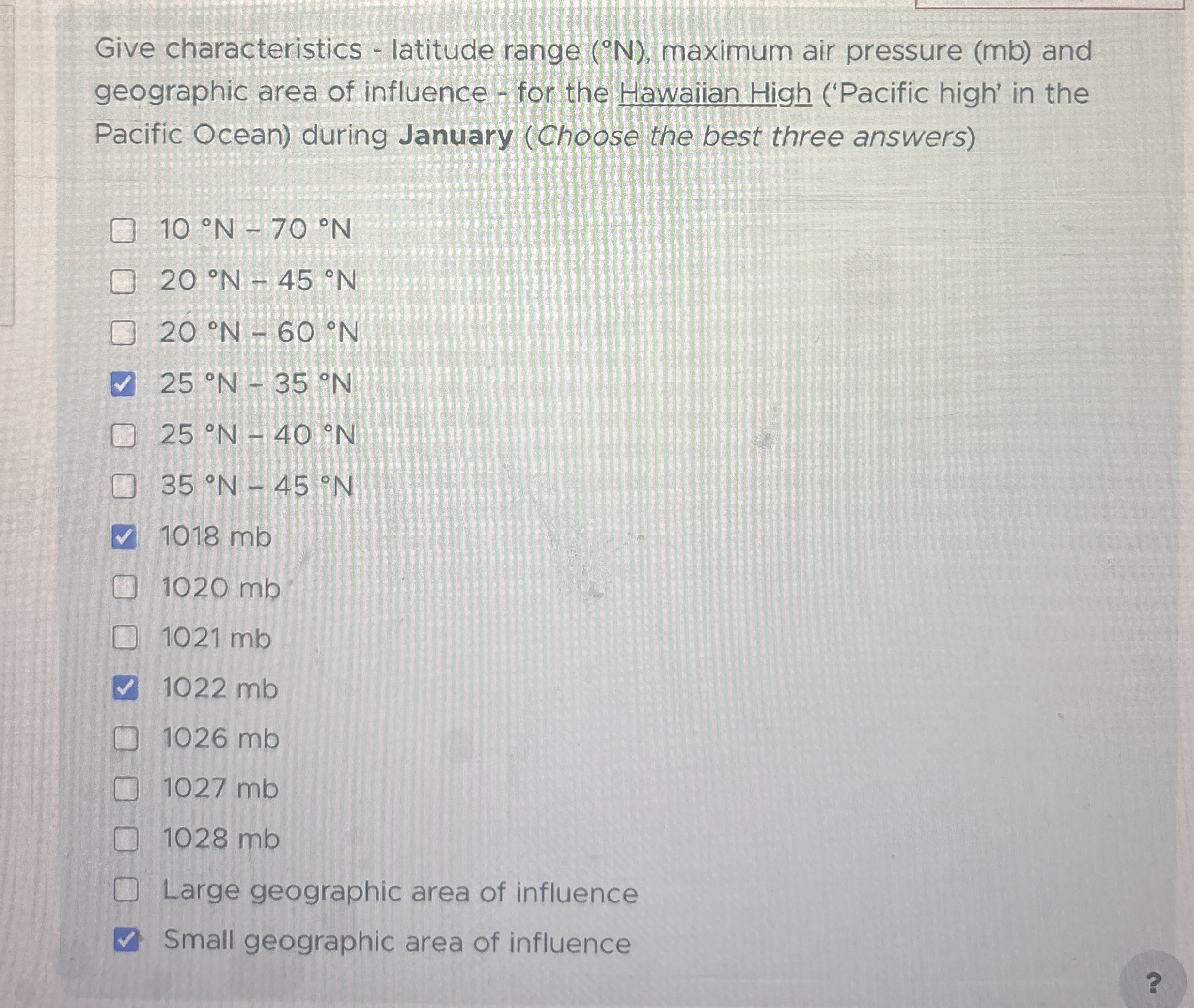 Give characteristics - latitude range ( N ) ,