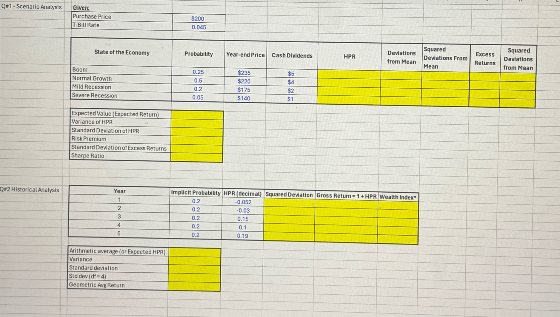 Q# 1 - Scenario Analysis Q# 2 Historical Analysis