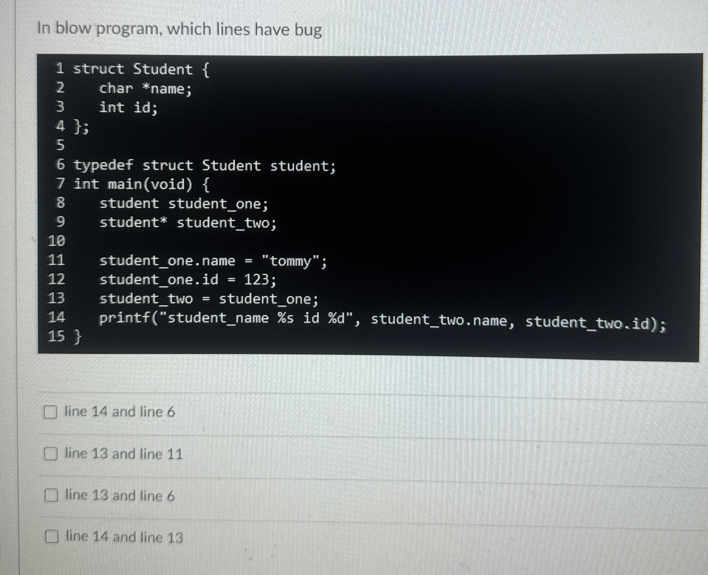 In blow program, which lines have bugline 1 4 and