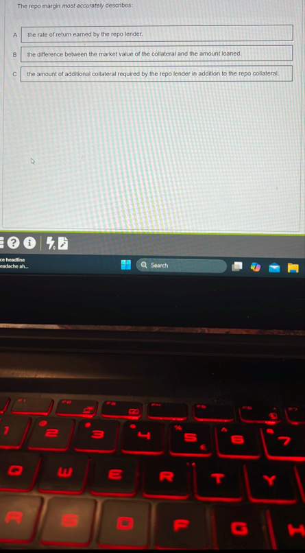 The repo margin most accurately describes: A the
