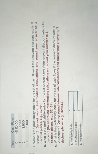 \ table [ [ Year , Cash Flow ] , [ 0 , - $ 1 7 ,