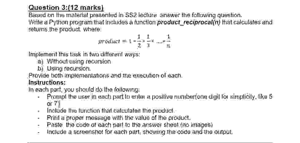 Question 3 : ( 1 2 marks ) Based an the material