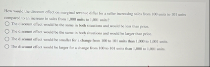 How would the discount effect on marginal revenue