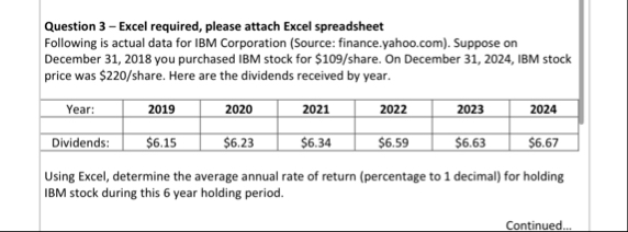 Question 3 - Excel required, please attach Excel