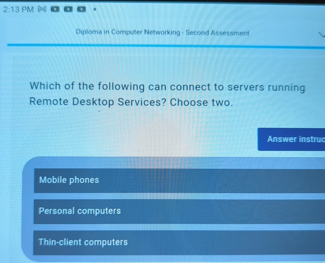 2 : 1 3 PM A Diploma in Computer Networking -