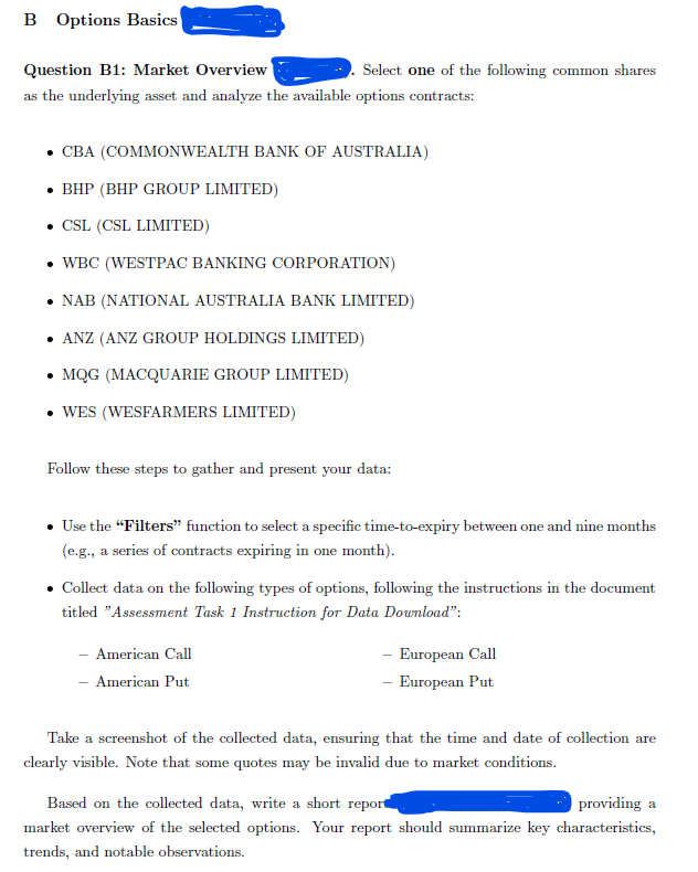 B Options Basics Question B 1 : Market Overview