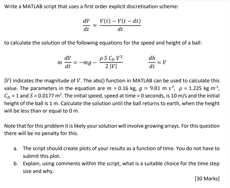 Write a MATLAB script that uses a first order