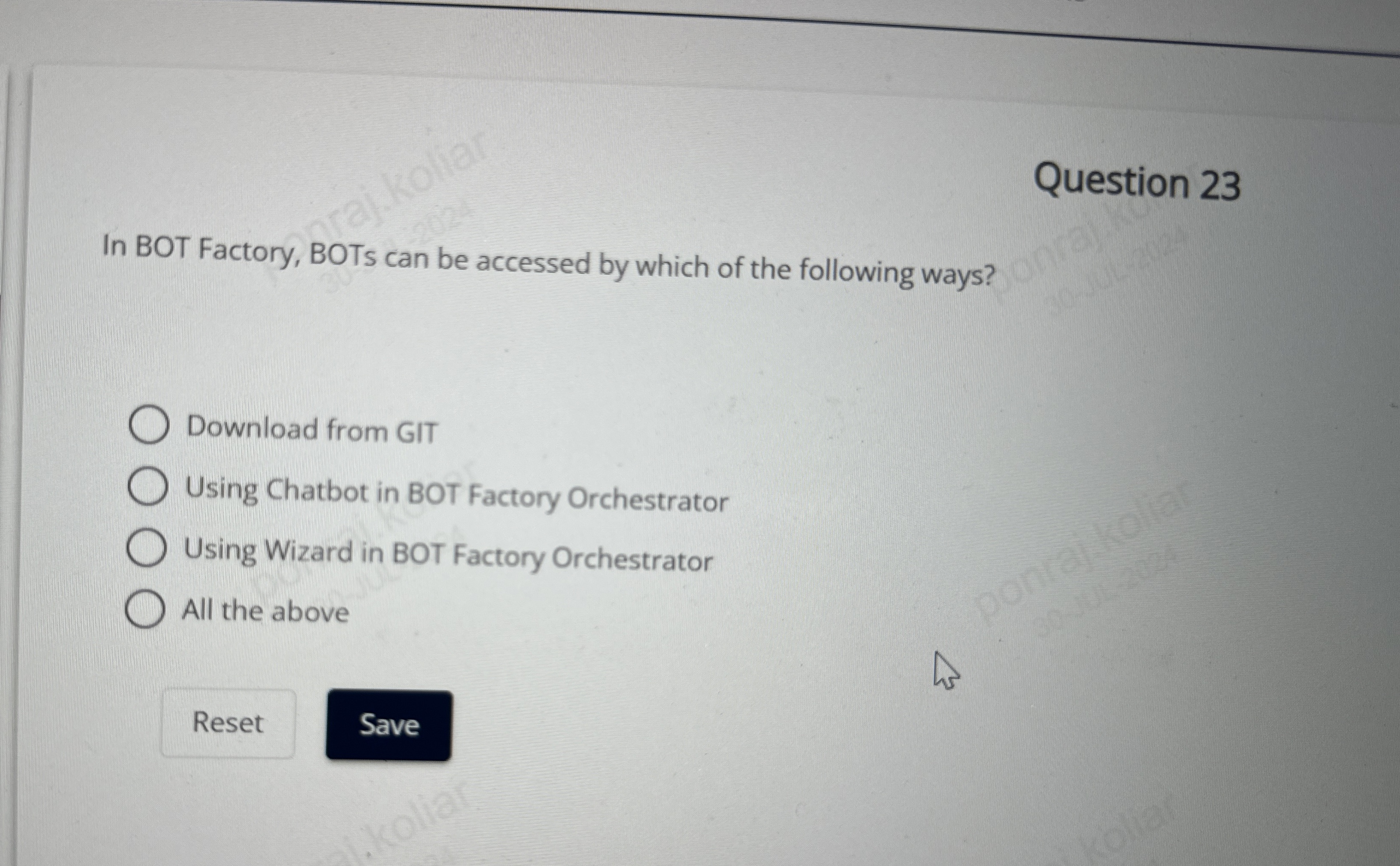 Question 2 3 In BOT Factory, BOTs can be accessed