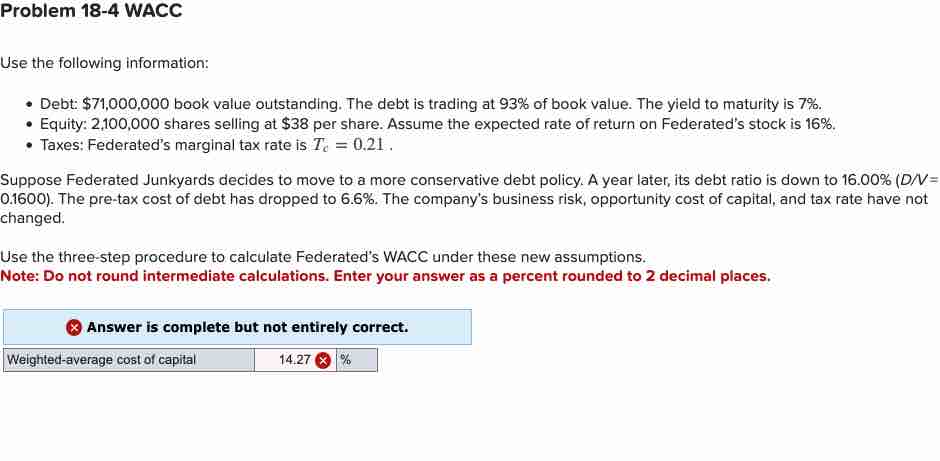 Problem 1 8 - 4 WACC Use the following