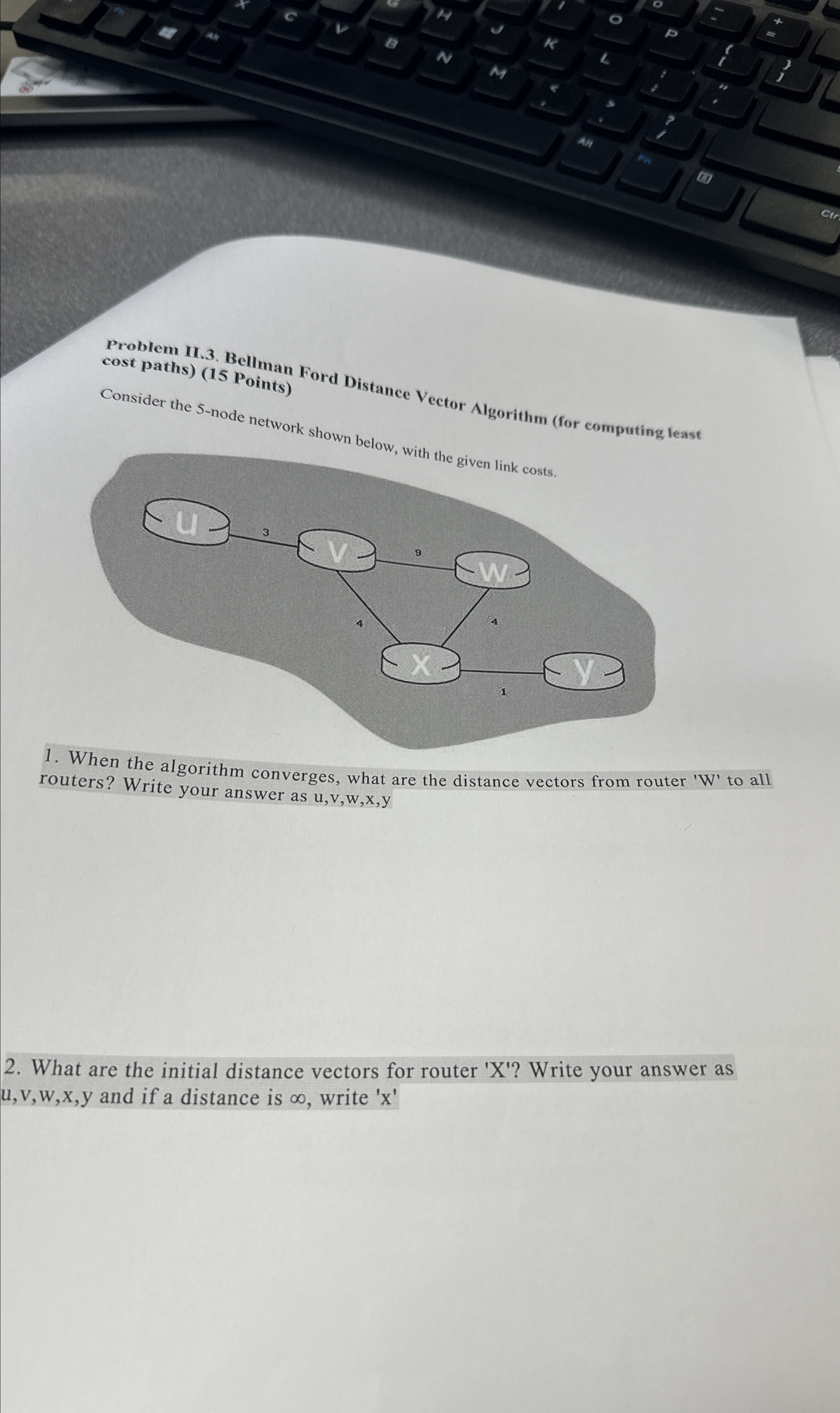 Problem II . 3 . Bellman Ford Distance Vector