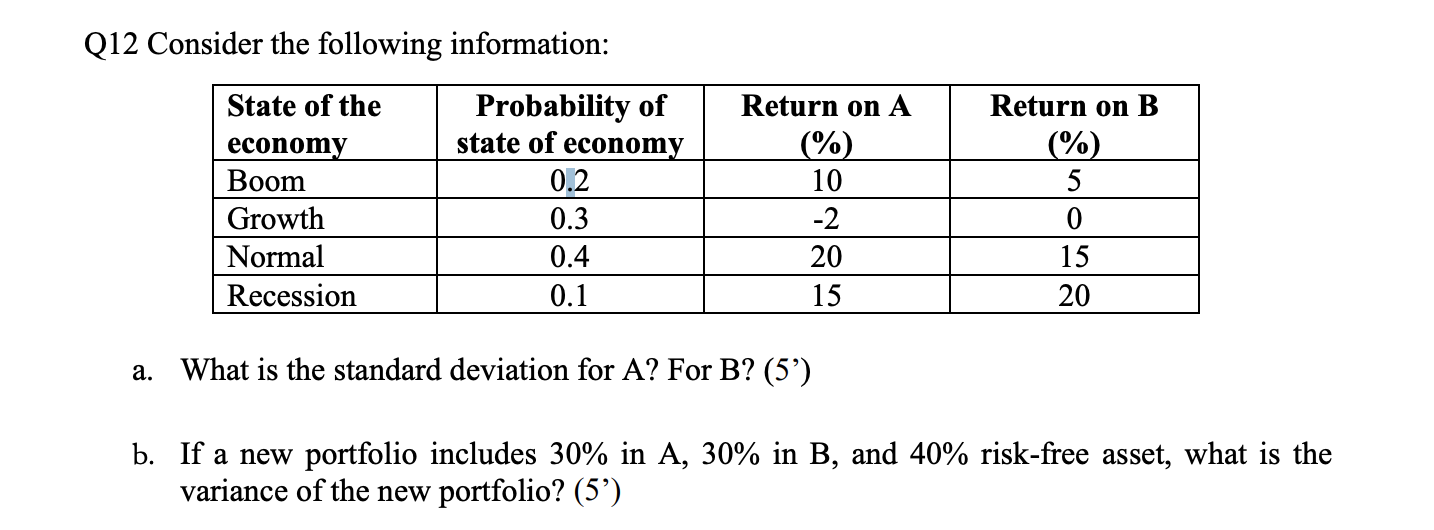 Q 1 2 Consider the following information: \ begin